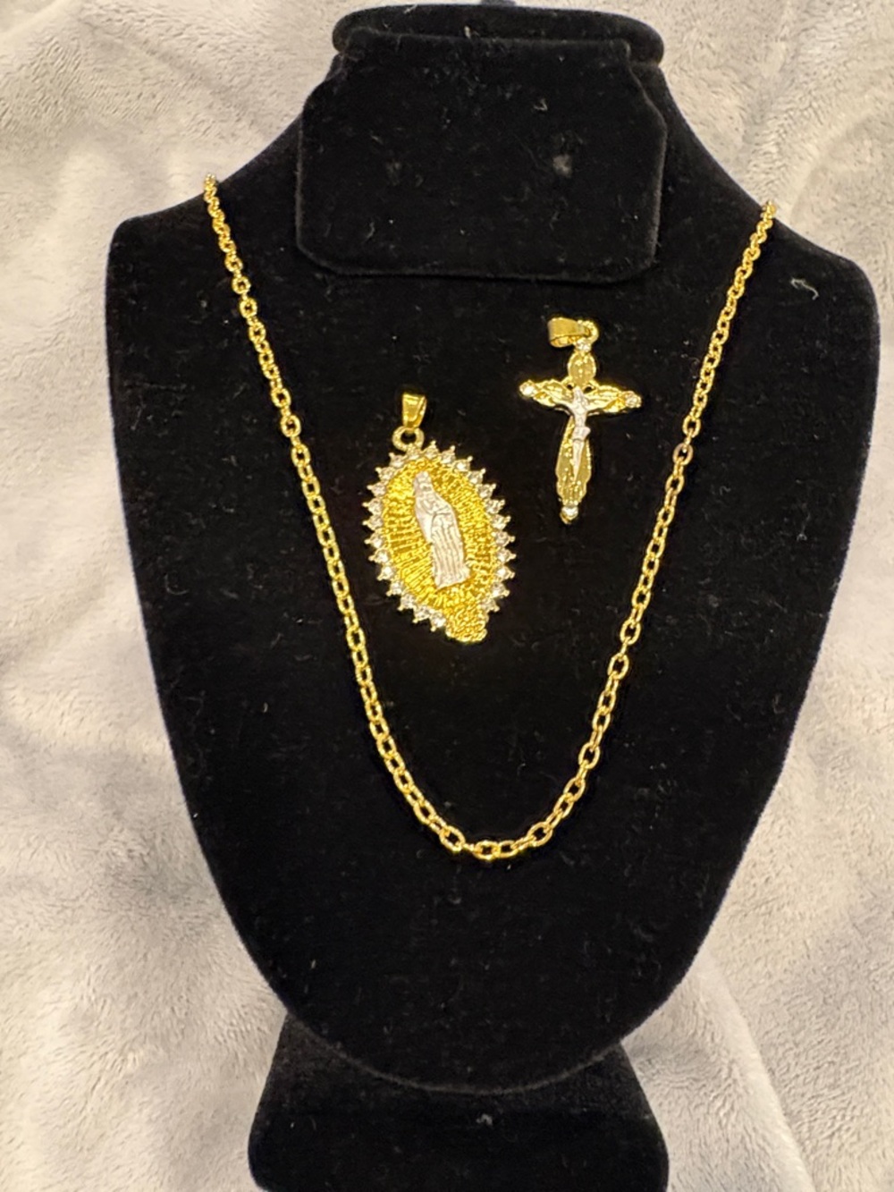 Gold Virgin Mary and Cross changeable Pendant Necklace Set - Women Jewelry